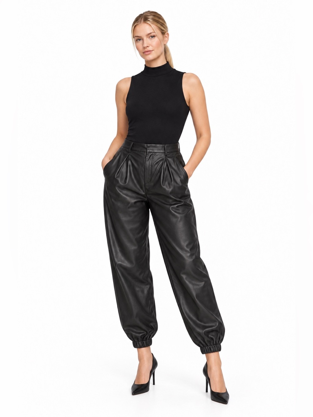 Banana Republic Black Faux Leather Jogger Pants